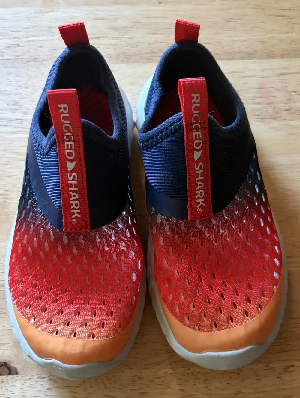 Rugged Shark Toddler Slip-On Water Shoes in Red, Navy & Yellow Size: 9